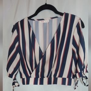 Striped V-Neck Wrap Top